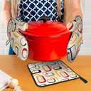 Mid Century Modern Retro Oven Mitts and Pot Holders Sets of 3 Vintage Decorative Heat Resistant Non Slip BBQ Gloves for Cooking Grilling Baking Kitchen Decor