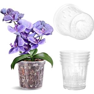 TRUEDAYS Orchid Pot 4 Pack 5 Inch Clear Orchid Pots with Drainage Holes for Repotting Ideal for Healthy Root Growth Sturdy Plastic Plant Pot for Indoor & Outdoor Plants