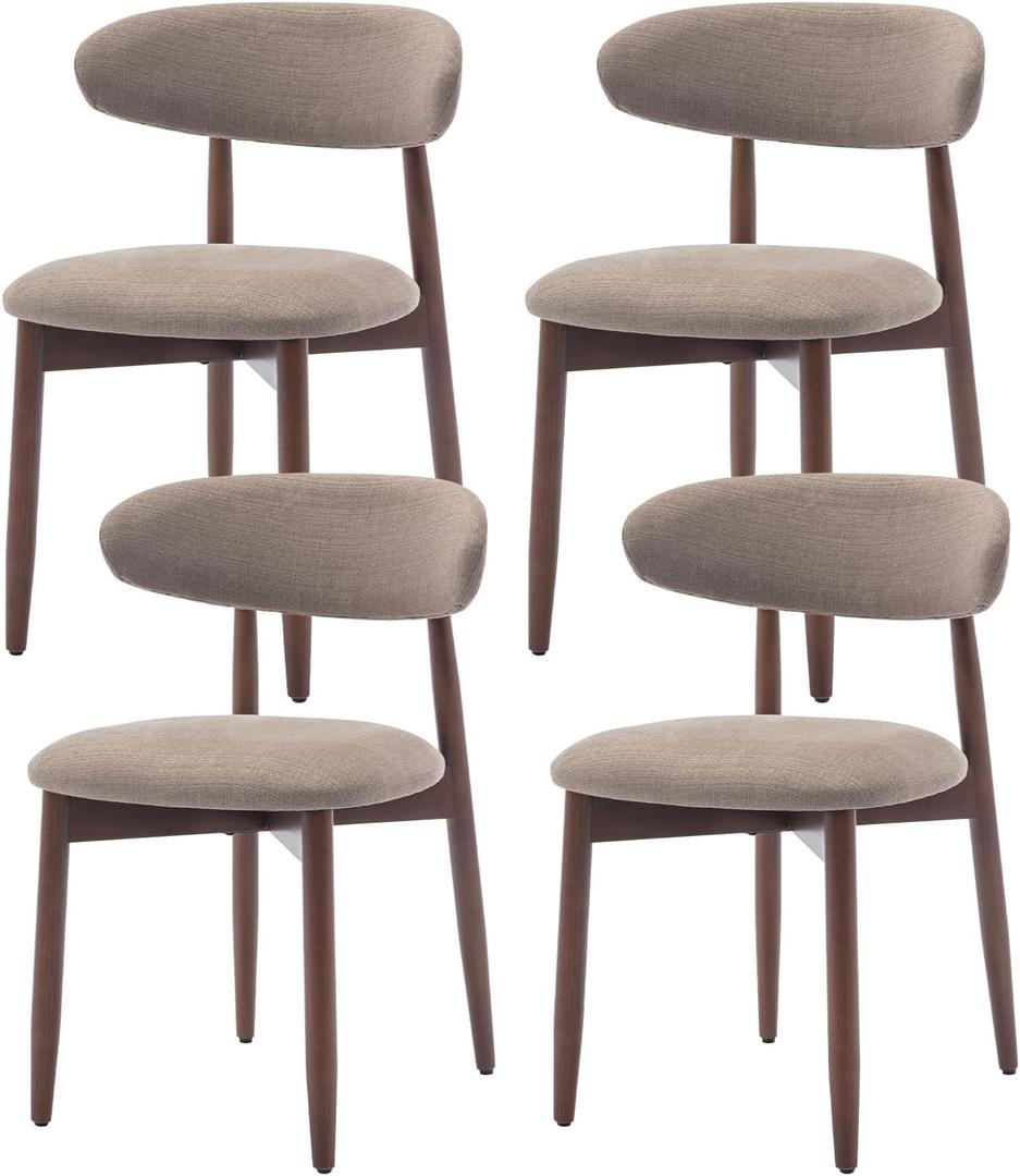 COLAMY Wooden Dining Chairs Set of 4, Modern Fabric Upholstered Kitchen Chairs, Farmhouse Dining Room Chair with Foot Pegs, Camel