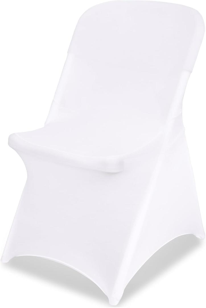 White Chair Covers Stretch Folding Chair Covers Universal Spandex Fitted Chair Slipcovers for Wedding Dining Party Banquet Holidays Celebration Trade Show Craft Show Decoration (100 Pack)