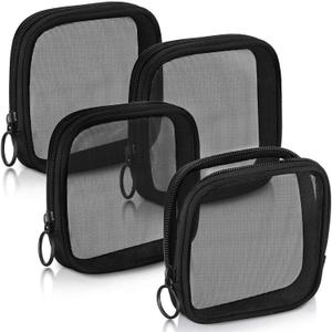 Weewooday 4 Pcs Mesh Makeup Bag Mesh Cosmetic Bag Travel Toiletry Pouch with Zipper Mini Makeup Cosmetic Purse for Daily Accessory(Small,Black) (4.52x4.52x0.78 Inch (Pack of 4))