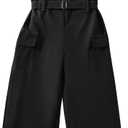 Hilinker Girl's Overalls 2 Piece Outfits Short Sleeve Top and Cargo Jumpsuit Set with Pockets White Black 11-12 Years