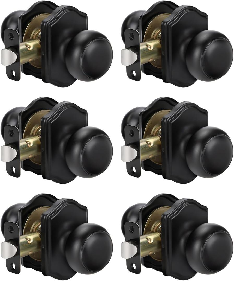 goldenwarm Matte Black Closet Door Knobs Interior No Lock, Passage Door Knobs Hallway, Black Door Knob Without Lock 6 Pack