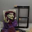 Halloween Animatronics Flying Witch Decorations, 6ft Animated Floating Witch with Sound Activated, Creepy Talking Sound, Mouth Move, Light Up Eyes, Haunted Decor Horror Prop for Outdoor, Yard Lawn