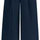 KIRUNDO Wide Leg Dress Pants for Women High Waisted Office Work Trousers Business Casual Slacks Button Flowy Palazzo Pant (Large, Navy Blue)