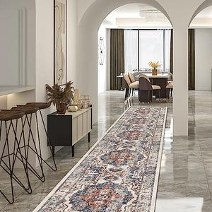 Hallway Washable Runner Rug - 2'6x14 Kitchen Rugs Entryway Rug Runner Vintage Soft Floor Mat Non Slip Indoor Farmhouse Carpet for Bathroom Living Room Bedroom (2'6''x14', Brick)