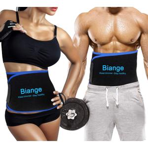 Biange Waist Trainer for Women Men Sweat Belt Waist Trimmer Belly Band Stomach Wraps (L(45  9), 1 * Blue & Black)