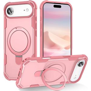 Compatible with iPhone 17 Air Case with Invisible Magnetic Kickstand [Compatible with MagSafe] [10-FT Military Drop Protection] Slim Hard Back Soft Edge Phone Cover 6.6 Inch, Pink