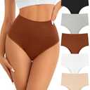 ASIMOON Tummy Control Underwear High Waisted Womens Cotton Bikini Panties Soft Breathable No Muffin Cheeky Panty Multi Pack, Large