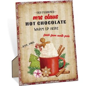 2 x Christmas Hot Chocolate Bar Sign, Hot Cocoa Bar Accessories, 8 x 11 Inch Vintage Gingerbread Cookies Wood Plaque for Table or Wall Hanging, Christmas Coffee Station Decor for Home Kitchen