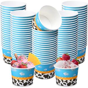 100 Pcs Cartoon Paper Ice Cream Cups Bulk 8 oz Disposable Dessert Bowls for Hot or Cold Food Snack Treats Gift for Birthday Party Favor Decoration