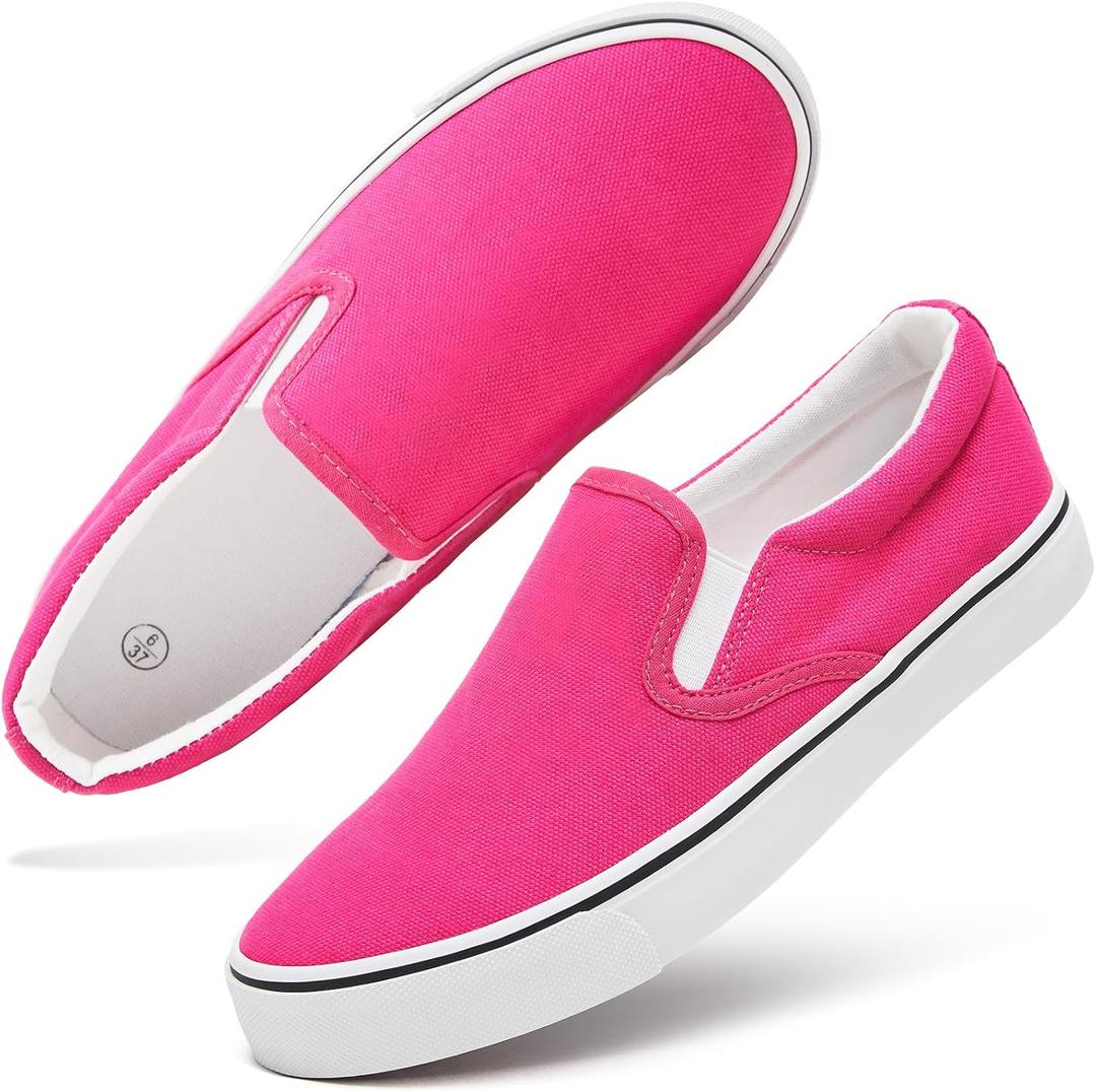 Women's Slip on Shoes Canvas Sneakers Loafers Non Slip Shoes Low Top Casual Shoes (Rose Red.US10)