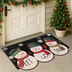 Lyrow Natural Coco Coir Winter Doormat Snowman Doormat Let It Snow Winter Floor Mat 29.5 x 17.7 Inch Snowman Holiday Decorative Non-Slip Mat for Front Door Outdoor Entrance Indoor