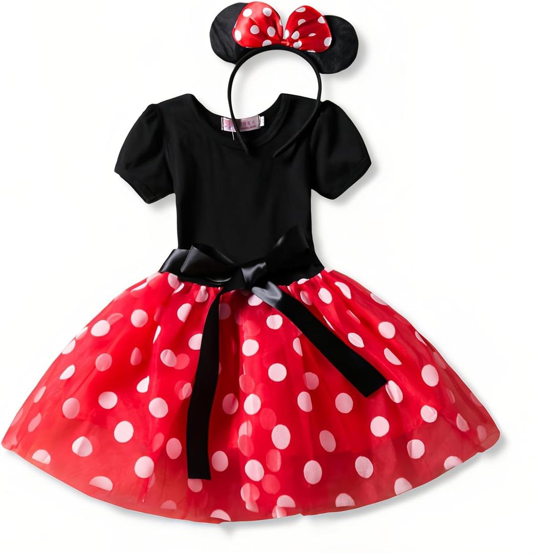 Nileafes Girls Princess Mini Mouse Costume Toddler Birthday Party Fancy Dress Up (2-3T, Red)