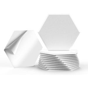 JISUO 12 Pack Self-Adhesive Acoustic Wall Panels, 12" x 10.4" x 0.4" High-Density Sound Proof Foam Panels for Walls, Hexagon Acoustic Tiles for Home Office Recording Studio Gaming Room, White