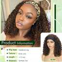CINHOO Deep Curly Brown Headband Wigs for Black Women 12inch Short Deep Chocolate Brown Base with Gradual Warm Caramel Brown Highlights & Tips Headband Wig for Women Curly Half Wigs with Headbands