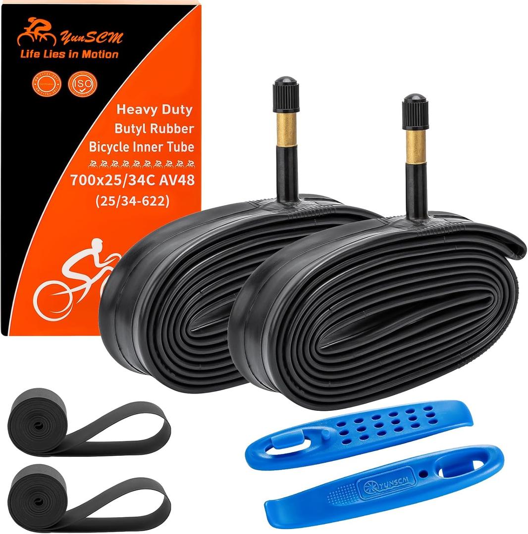 700C Heavy Duty Bike Tubes 700x25C/26C/28C/32C/34C AV48 Schrader Valve (25/34-622) 700C Bicycle Inner Tubes Compatible with 700x25C 700x26C 700x28C 700x30C 700x32C Bike Tire Tubes 2-PCS