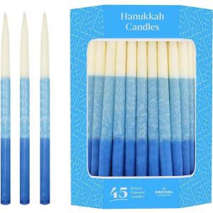 The Dreidel Company Dripless Deluxe Tapered Pastel, Blue and White Decorations, 1-Hour Burn Time Hanukkah Menorah Candles for All 8 Nights of Chanukah