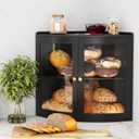 Trironsun Bamboo Corner Bread Box for Kitchen Counter with Acrylic Transparent Door Large Capacity Bread Holder Double Layer Bread Storage Container for Homemade Bread (Black)