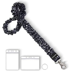 Lanyardio Stretchy Scrunchie Lanyard for ID Badges Keys, Cute Teacher Lanyard for Women with 2 Card Holders 19.21 Inch (Polka Dot)