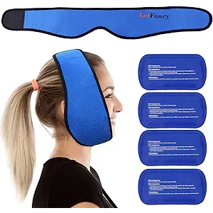 LotFancy Face Ice Pack Wrap for TMJ, Wisdom Teeth, with 4 Reusable Hot Cold Therapy Gel Packs, Pain Relief for Head, Oral and Facial Surgery, Dental Implants, Blue