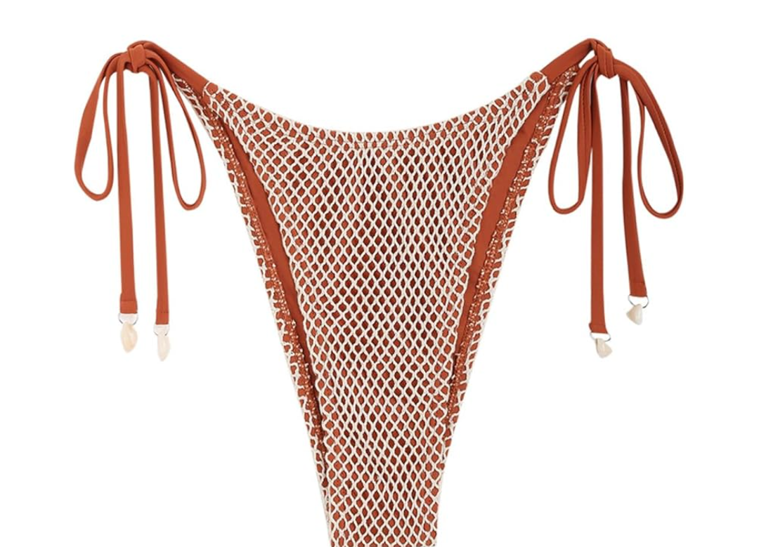 ZAFUL Women's Triangle Bikini Top Multiway Fishnet Tie Back Bandeau Halter String Bikini Swimsuit Bathing Suit S