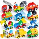 JOYIN 80Pcs Toddlers Car Building Blocks Set, 12Pcs Different Vehicles, Build Your Own Toy Cars, Compatible with Brand Name Building Bricks for Kids Boys Girls Birthday Easter Gift