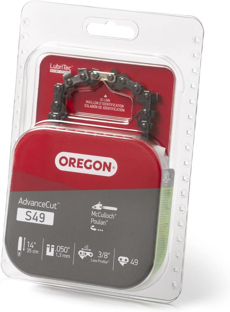 Oregon S49 AdvanceCut Replacement Chainsaw Chain for 14-Inch Guide Bar, 49 Drive Links, Pitch: 3/8" Low Vibration, .050" Gauge, Fits Craftsman, Poulan, and More