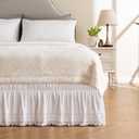 MIYE Wrap Around Ruffled Lace Bed Skirt, Elastic Dust Ruffle with Adjustable Belts, Easy to Put On, Bed Frame Cover, Machine Washable (Tassel Ruffle/White, Full/Twin-18 Drop)