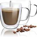 HORLIMER 15 oz Double Walled Glass Coffee Mugs Set of 2, Clear Insulated Coffee Cups with Handles for Espresso Cappuccino Latte Tea Milk