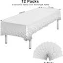 12 Packs White and Silver Disposable Tablecloths Rectangle Tables, 54 x 108 Inch Plastic Table Cloth Disposable for Birthday Wedding Engagement Anniversary Party Decoration