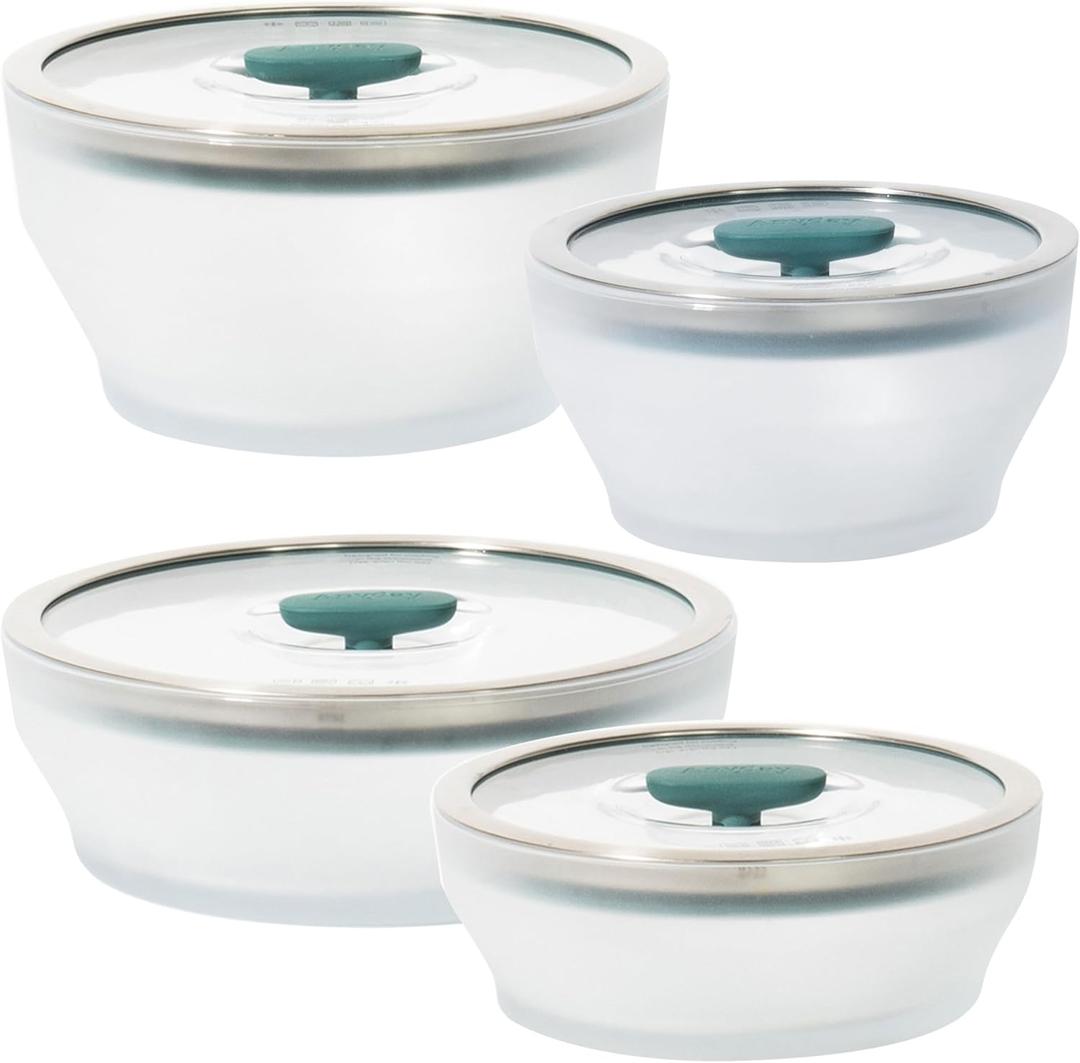 Anyday 8-Pc Microwave Cookware & Glass Food Storage Set with Glass Lids | Plastic-Free Containers | Stackable Airtight Steamer with Vented Lid for Microwave-Safe Reheating & Steaming Vegetables, Rice, 8-Piece
