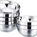 SATINIOR 6 Pack Stainless Steel Bowls for Kids and Adults Stainless Steel Cereal Bowls Double-walled Insulated Bowl Metal Snack Bowl (15 oz)