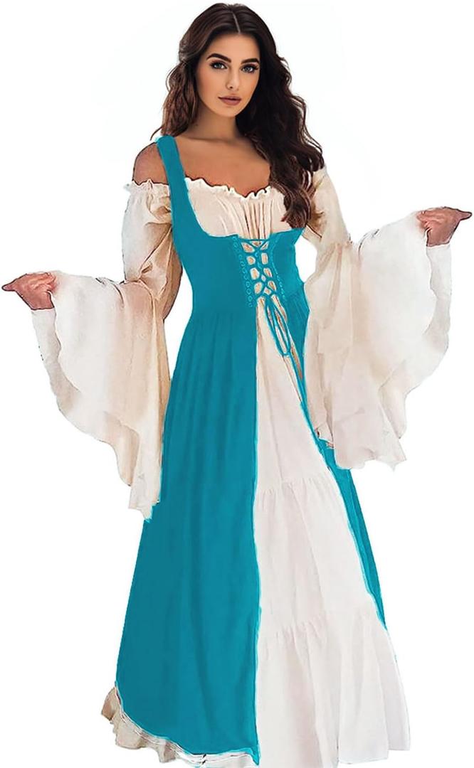 Renaissance Dress Women Irish Medieval Pirate Costume Ren Faire Dresses Halloween Costume,
(Ocean Blue 2XL/ 3XL)