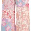 Women's Floral Bobo Pants Color Block Drawstring Waist Wide Leg Pants Holiday Vacation Trousers (Medium)