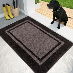 PURRUGS Dirt Trapper Door Mat 24" x 36", Non-Slip/Skid Machine Washable Entryway Rug, Shoes Scraper, Area Rug, Super Absorbent Welcome Mat for Muddy Wet Shoes and Paws, Grayish Brown & Coffee