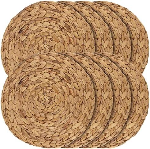 JEUIHAU Set of 8 Water Hyacinth Braided Placemat, 13 Inch Round Placemats Rattan Placemats, Natural Wicker Seagrass Rattan Placemats for Dining Table, Decoration