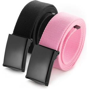 Mile High Life Cut To Fit Canvas Web Belt Size Up to 52" with Flip-Top Solid Black Military Buckle