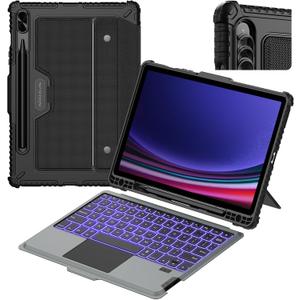 Nillkin for Samsung Galaxy Tab S9 11” Case with Detachable Keyboard, Multi-Touch Trackpad, 7-Color Backlit, S Pen Holder, Rugged Keyboard Case with Camera Cover for Samsung Tablet S9