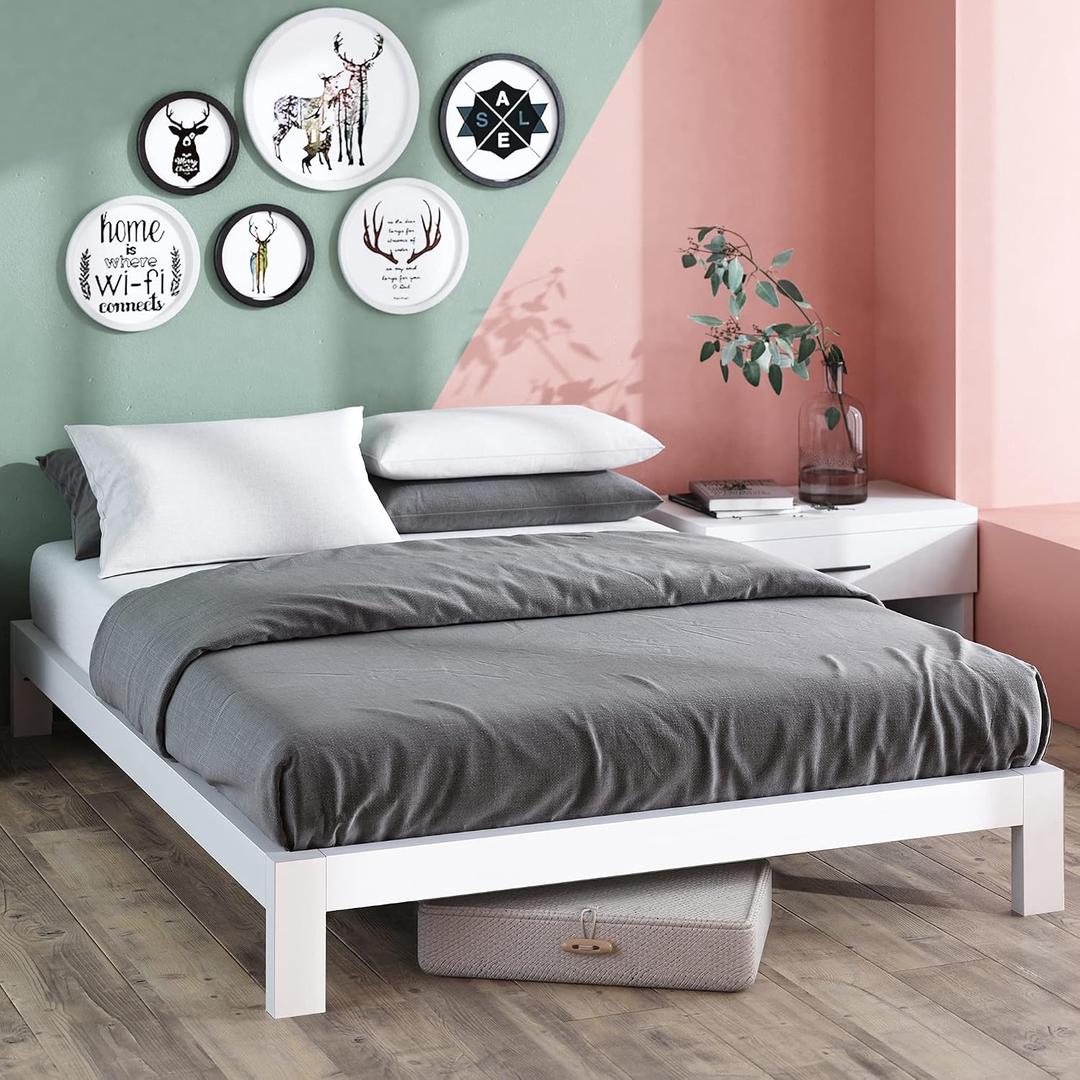 Zinus Arnav Metal Platform Bed Frame, Wood Slat Support, No Box Spring Needed, Easy Assembly, White, Full