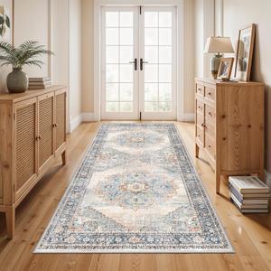 Non-Slip Kitchen Runner Rug 3x6 - Washable Low Pile Stain Resistant Hallway Entryway Carpet for Bathroom Indoor Soft Comfort Floor Mat for Bedside & Sink Area (Blue, 3x6)