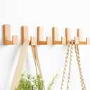 Teenyyou 6 Pack Cute Kids Coat Wall Hooks Wooden Adhesive Decorative Colorful Wall Mounted Hangers Backpack Hooks for Hanging Keys Towel Clothes Bathroom Organization(Wood Color)