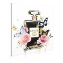 Dream Land Fashion Perfume Bottle Wall Art: Trendy Pink Gold Flowers Canvas Painting 12"x12" Rose Butterfly Picture