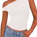 PRETTYGARDEN Women's Off The Shoulder Crop Top - Chic Asymmetrical Going Out Tops for Summer 2026, Slim Fitted & Breathable (XXL)