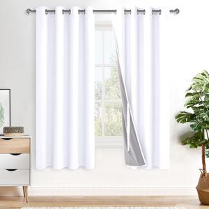 XWZO 100% Blackout Curtains 63 Inches Length with Tiebacks- Full Shade Window Drapes Thermal Insulated Double Layer with Black Liner for Bedroom/Living Room, Grommet Top, White, W52 x L63, Set of 2