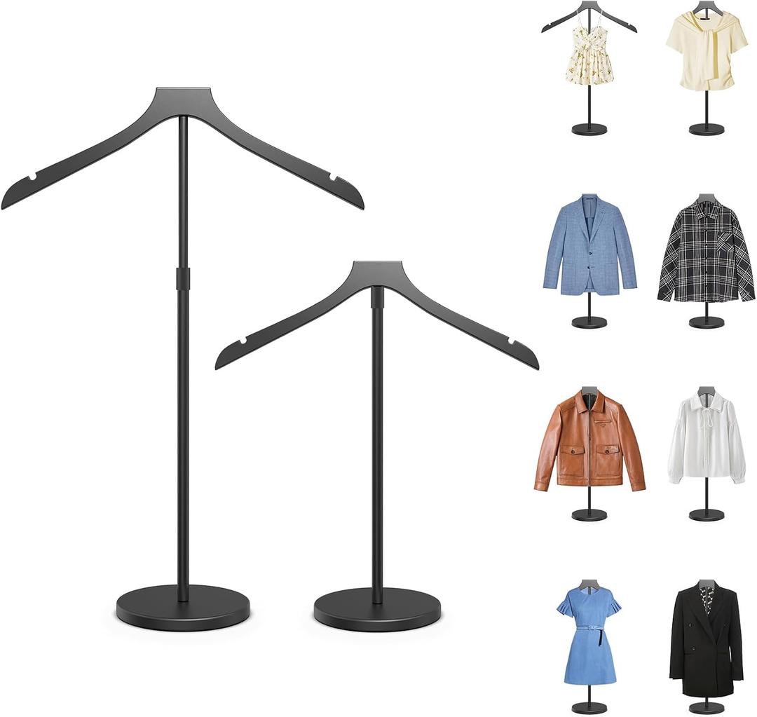 2 Pack Mannequin Torso, Adjustable Shirt Display Stand Height 20 to 34 Inches, Cap and Gown Display Stand Stable Clothing Garment Dress Form, Coat Jacket Hanger Easy to Install, Black