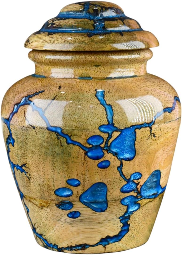 Mango Wood & Resin Cremation Urn for Human & Pet Ashes - Dog Paw, Marble, Wood Grain Pattern - Decorative Urn - Medium - 80 lbs