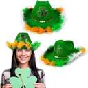 St. Patrick's Day Shamrock Green Decorative Hat, Irish Frayed Cowboy Hat, Suitable for Cosplay Parties, Gatherings, Holidays, and Birthday Gifts
