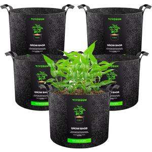 VIVOSUN 5-Pack 2 Gallon Grow Bags Heavy Duty Thickened Nonwoven Fabric Pots with Handles (Black)
