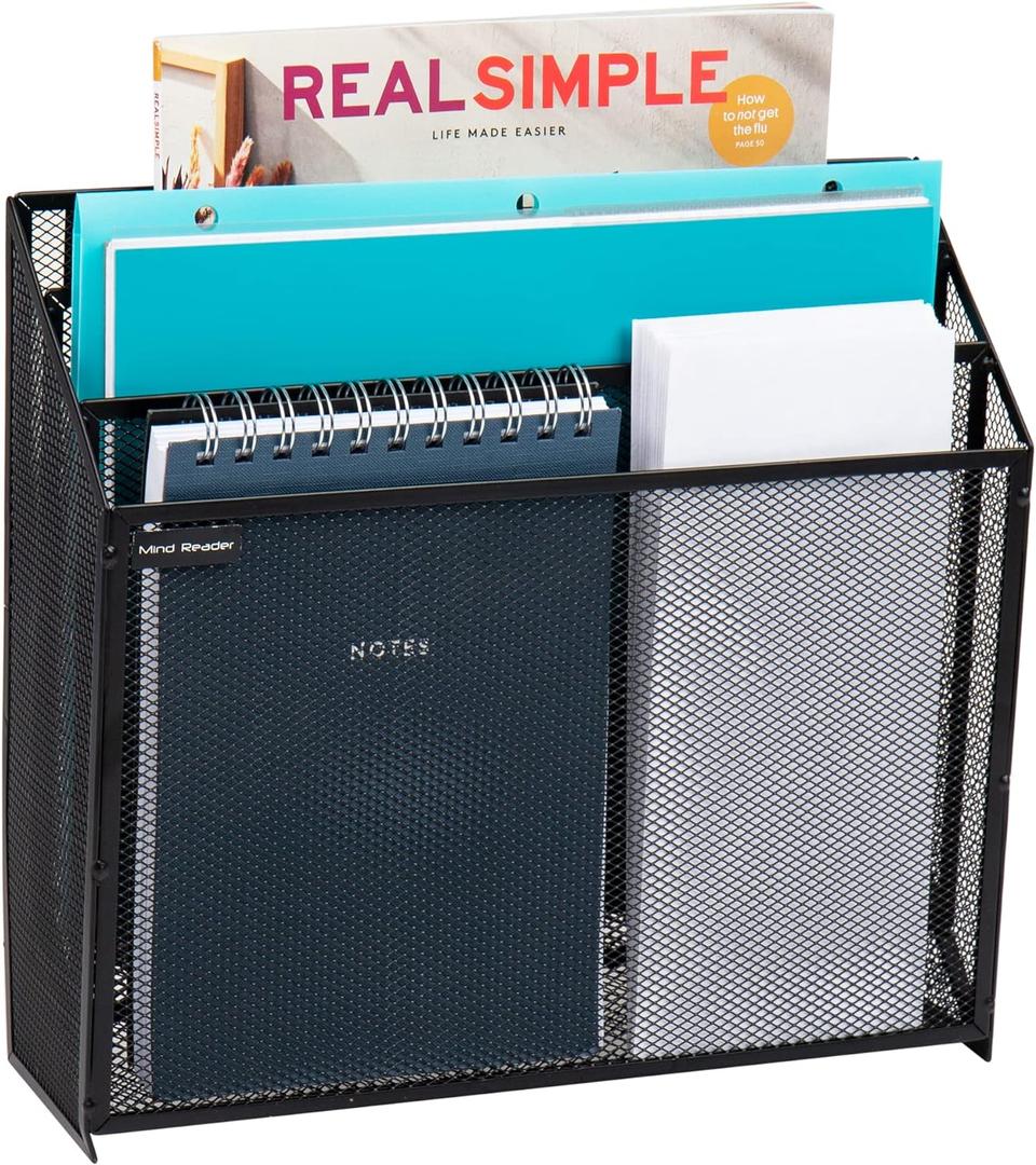 Mind Reader Vertical File Storage, Desktop Organizer, Wall Mount, Office, Metal Mesh, 12.5" L x 3.75" W x 11.5" H, Black